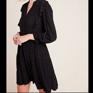 Anthropologie Amadi Dress Black Rossi Ruffled Dress New